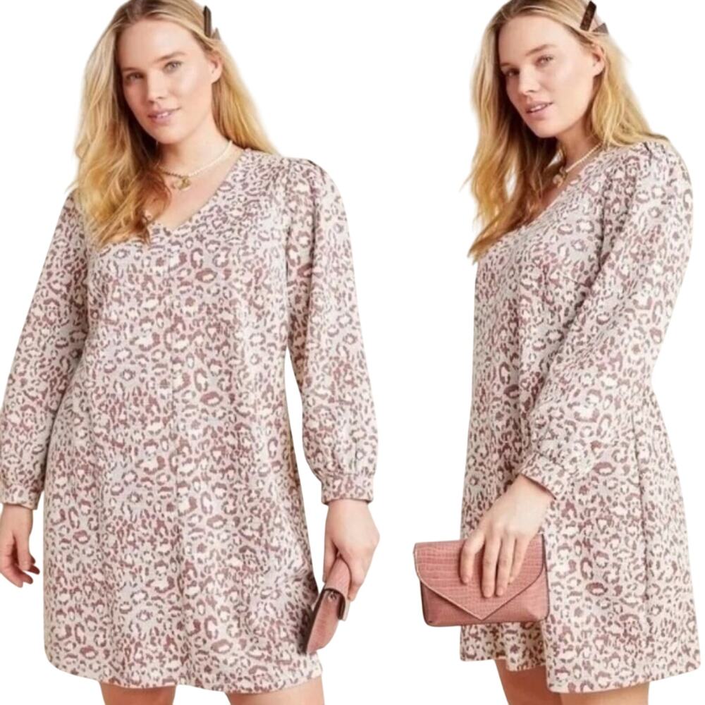 Anthropologie Pink and Cream Leopard Print Mini Dress